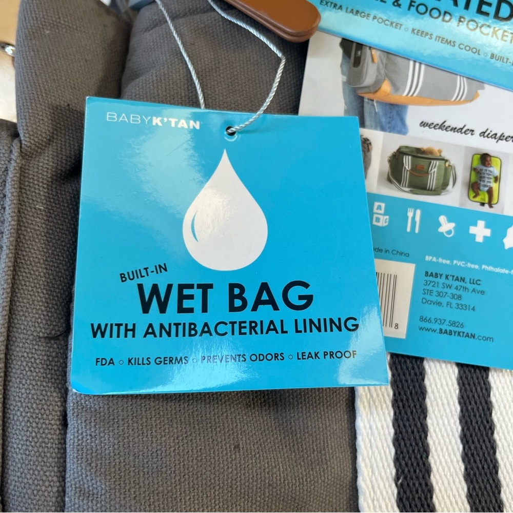 Baby K’tan NEW Wet Dry Insulated Weekender Grey Diaper Bag - Picture 2 of 13